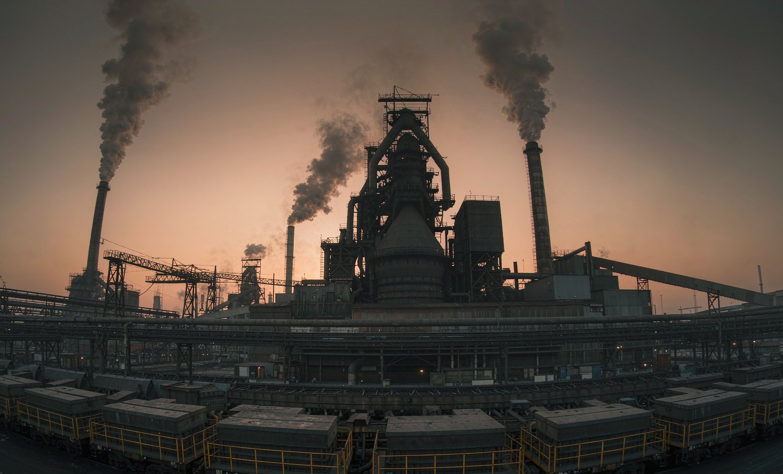 Integrated steel plant with blast furnace at dusk